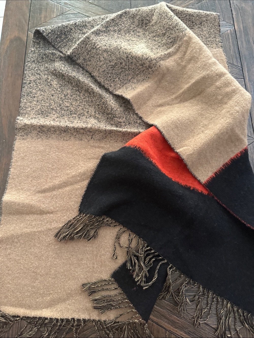 Eileen Fisher Italian Degrade Wool Jacquard Color Block Fringe Scarf - Picture 9 of 9
